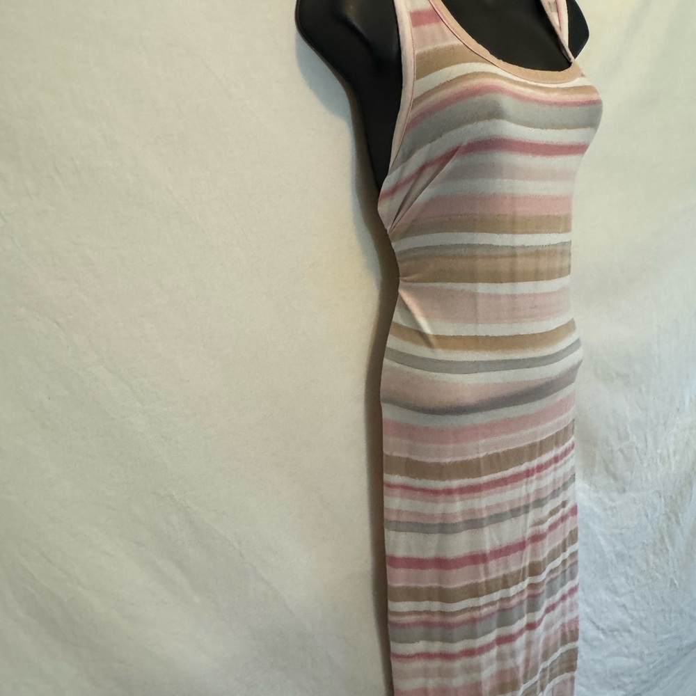 C-139 Splendid White Pink‎ & Tan Stripe Racer Back Sleeveless Maxi Dress Size L - Picture 5 of 12